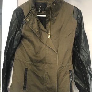 H&M utility jacket with leather sleeves and detail